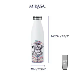 Mikasa Tipperleyhill Highland Cow Double-Walled 500ml Stainless Steel Water Bottle