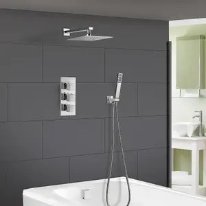 Nes Home Olive 3 Way Square Concealed Thermostatic Hand Held Bath Shower 300 Slim Head