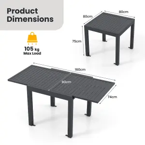 Costway 80-160cm Expandable Patio Dining Table Outdoor Rectangular Aluminum Table for 4-6 Person