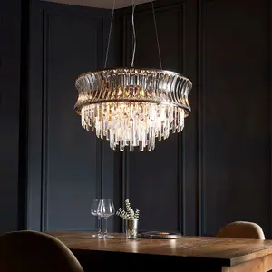 Luminosa Vittoria Pendant Ceiling Light Bright Nickel Plate, Crystal And Clear Glass