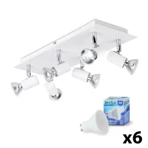 ValueLights Consul White Ceiling Bar Spotlight and GU10 Spotlight LED 5W Warm White 3000K Bulbs