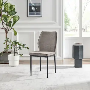 Furniturebox UK Dining Chair - 2x Riya Taupe Beige Fabric Upholstered Dining Chair Black Legs - Minimalist Kitchen Furniture