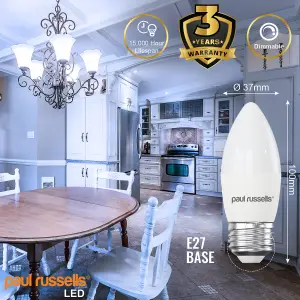 paul russells LED Candle Dimmable Bulb Edison Screw ES E27, 5.5W 470Lumens C37, 40w Equivalent, 6500K Day Light