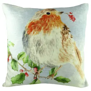 Evans Lichfield Xmas Robins Printed Piped Feather Filled Cushion