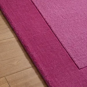 Handmade Luxurious Easy to Clean Modern Wool Bordered Pink Plain Wool Living Room & Bedroom Rug-120cm X 170cm