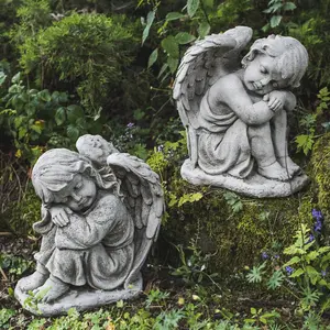 Pair of Resting Angels Stone Garden Ornaments