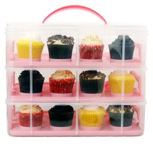 Oypla Pink 3 Tier 36 Cupcake Plastic Carrier Holder Storage Container