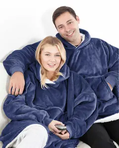 Eskimo Sherpa Lined Blanket Fleece Hoodie Navy Cosy