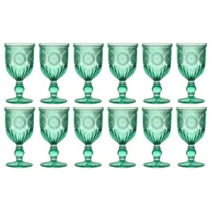 Set of 12 Vintage Luxury Turquoise Embossed Drinking Wine Glass Wine Goblets 290ml