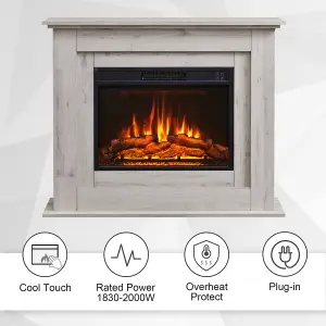 FlameKo Savannah Fireplace with 39" surround and Realistic Flame Effect Heater Grey Bronx Oak Multiple Colours Available