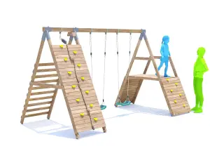 Dunster House Wooden Climbing Frame with Two Swings & Climbing Walls FoxCub