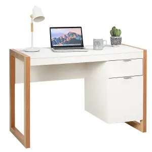 Costway Modern Computer Desk w/ Storage Cabinet & Drawer Home Office Writing Table White