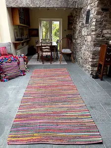 RAINBOW Rug Outdoor and Indoor Multicolour Flat Weave Style 150 cm x 300 cm