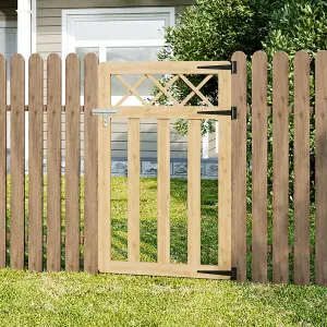 Wood Colour Outdoor Cross Top Wooden Garden Gate Pedestrian Fence Yard Door with Accessory Kit,76cm x 120cm