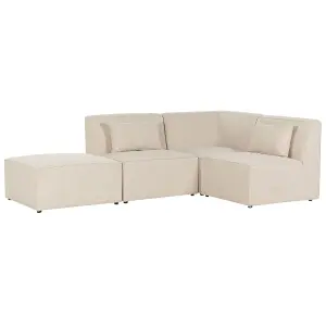 Left Hand 3 Seater Modular Jumbo Cord Corner Sofa with Ottoman Beige LEMVIG