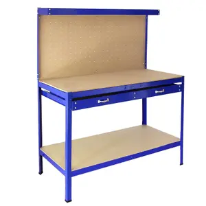 Workbench With Pegboard And Drawer In Blue