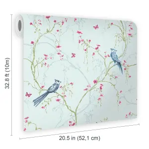 Superfresco Easy Songbird Tree & Butterfly Duck Egg Blue Wallpaper