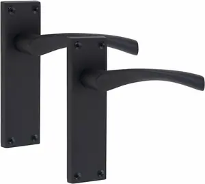 5 Set Door Handles Packs Internal Set Victorian Scroll Astrid Design Matt Black Finish 150mm Backplate with Latches and Hinges