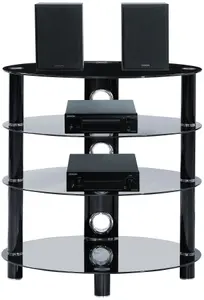 Centurion Supports HALIGON 4-Shelf Oval Premium Black Glass with Black Legs AV Rack