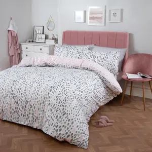 Dreamscene Dalmatian Print Duvet Cover Pillowcase Bedding, Blush/Grey - King