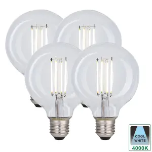 Harper Living 8 Watts G95 E27 LED Bulb Clear Globe Cool White Dimmable, Pack of 4