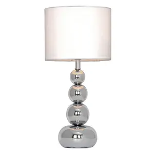 Metal Table Lamp Chrome / White Faux Silk