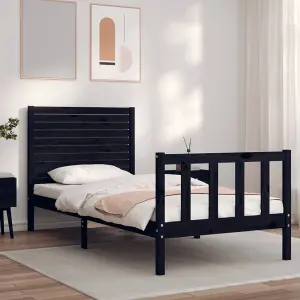 Berkfield Bed Frame with Headboard Black Single Solid Wood