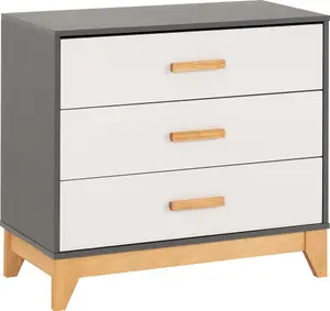 Cleveland 3 Drawer Chest in White and Pine with Grey Metal Effect