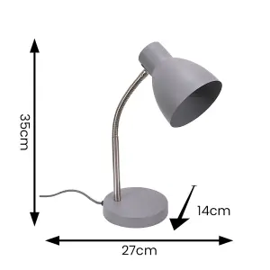 ValueLights Keela Grey Adjustable Flexi Neck Desk Lamp Task Reading Light for Living Room office - LED Bulb Included