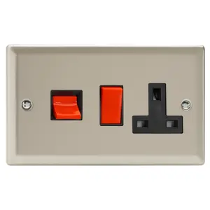 Varilight 45A Cooker Panel with 13A Double Pole Switched Socket Outlet (Red Rocker) Satin