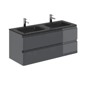 Marvel 1200mm Wall Hung Bathroom Vanity Unit in Dark Grey Gloss with Grey Glass Basin