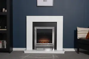 Adam Malmo Fireplace in White & Black/White with Eclipse Electric Fire in Chrome, 39 Inch