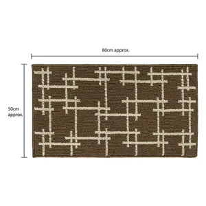 JVL Vector Machine Washable Latex Backed Doormat, 50x80cm, Brown