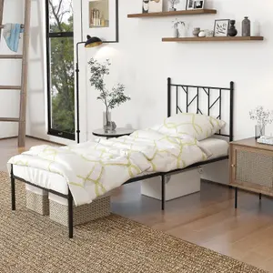 Costway Single Metal Bed Frame Heavy-duty Slatted Platform Bed with Headboard