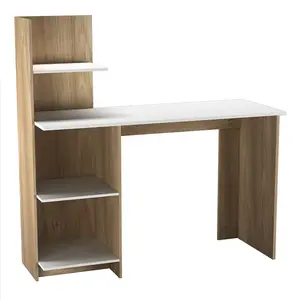 URBNLIVING 120cm Height Oak & White Computer Desk Workstation 4-Tier Shelves Home Office Study Writing Table