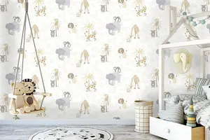 Holden Decor Jungle Friends Neutral Children's Jungle Animals Smooth Wallpaper