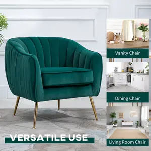 HOMCOM Velvet-Look Shell Shaped Chair with Thick Padded Seat, Emerald Green