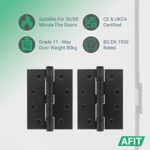 AFIT Matt Black Door Hinges - 4 Inch / 102mm  Internal Fire Door Hinges - 2 Pairs