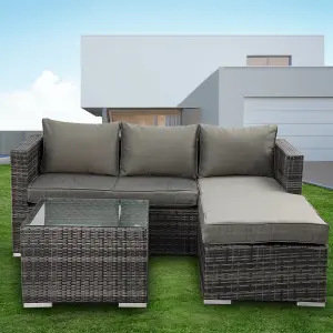 Outdoor Corner Sofa Set, 4 Piece Rattan Garden Furniture Set L Shaped Patio Seating with Coffee Table Fully Assembled - Gray