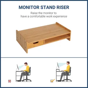 HOMCOM Monitor Riser Laptop PC Plinth Stand Desktop Organiser W/ Drawer Bamboo