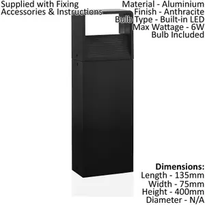 IP44 Outdoor Pedestal Light Modern Anthracite 6W Built in LED Wall Gate Post