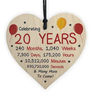 Red Ocean 20th Birthday Novelty Wooden Heart Gift For Son Daughter Brother Sister Friend