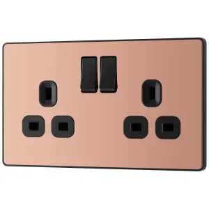 British General Double 13A Gloss Copper Switched socket & Black inserts