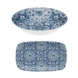 Purely Home Atlantic Blue Melamine Platter & Salad Bowl Serving Set