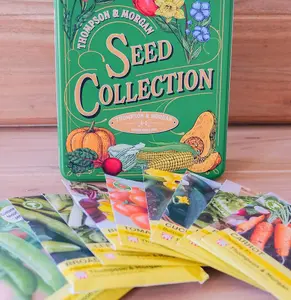 Thompson & Morgan Garden Gift - Metal Seed Storage Tin + 10 Packets of Vegetable Seeds