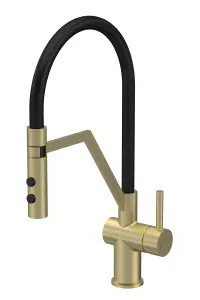 Kitchen Mono Mixer Tap with 1 Lever Handle, 436mm - Brushed Brass