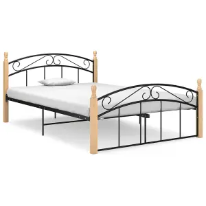 Berkfield Bed Frame Black Metal and Solid Oak Wood 140x200 cm