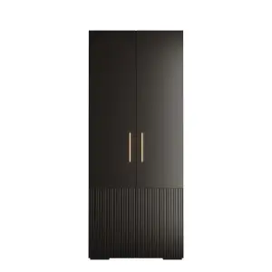 Black Manhattan III Modern Hinged Door Wardrobe W1000mm H2370mm D470mm - 2 Doors, 10 Shelves