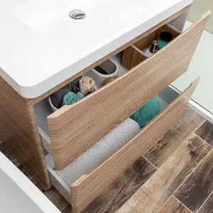 Eden 900mm Floorstanding Vanity Unit in Light Oak & Resin Basin