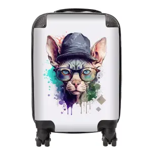 Sphynx Cat Face Glasses And Hat Splashart Suitcase - Small